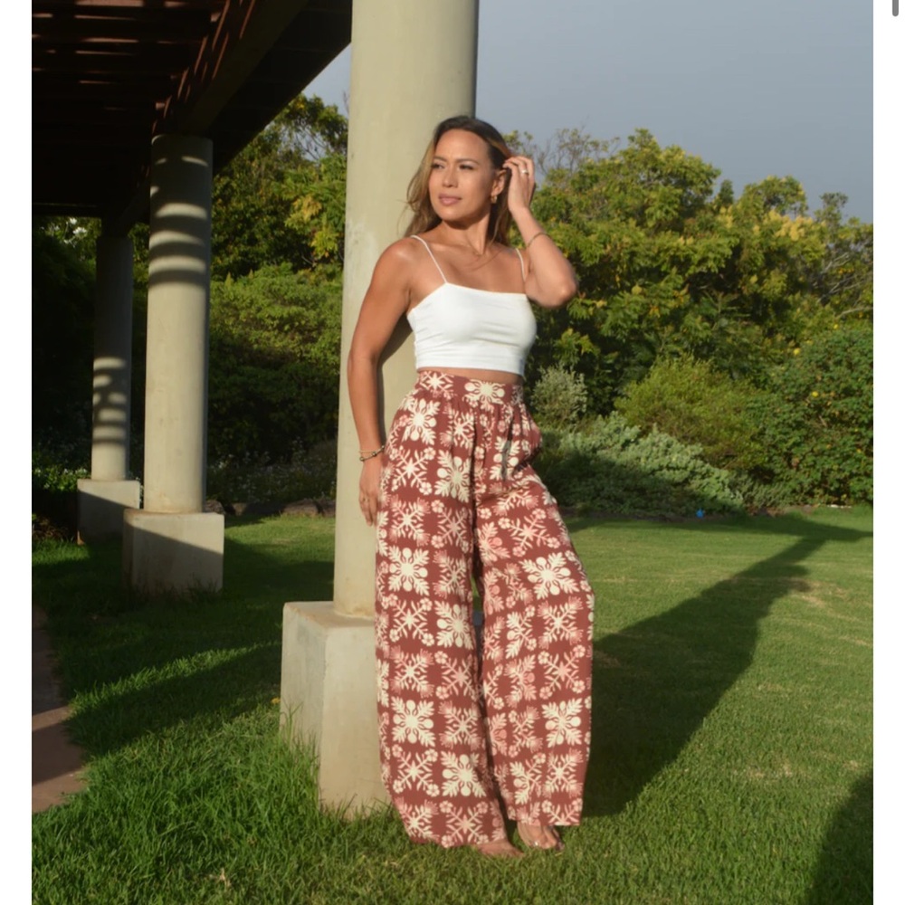 Mahogany brown Palazzo Quilted printed pants